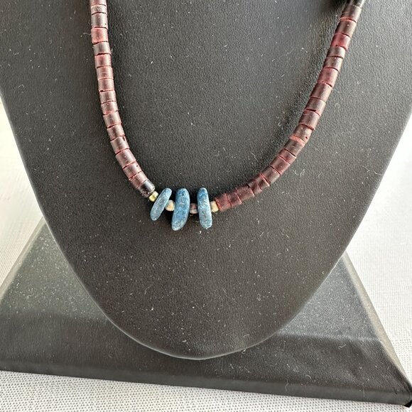 Tagua Nut and Kyanite Bead Necklace 24" - Picture 6 of 13